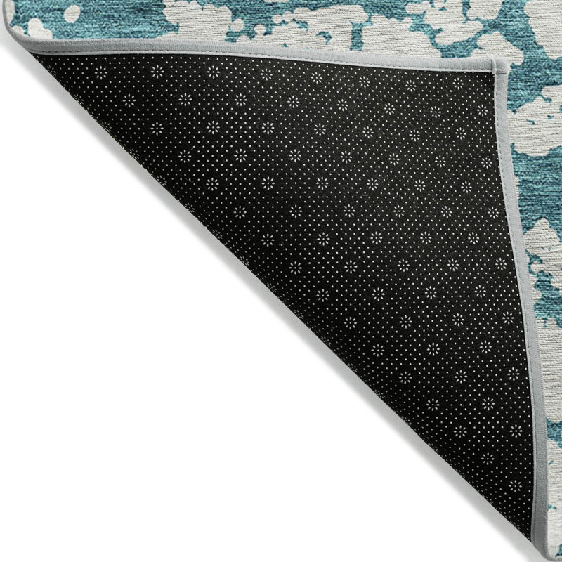 Tapis d'extérieur lavable abstrait bleu sarcelle et ivoire 10 pi x 14 pi