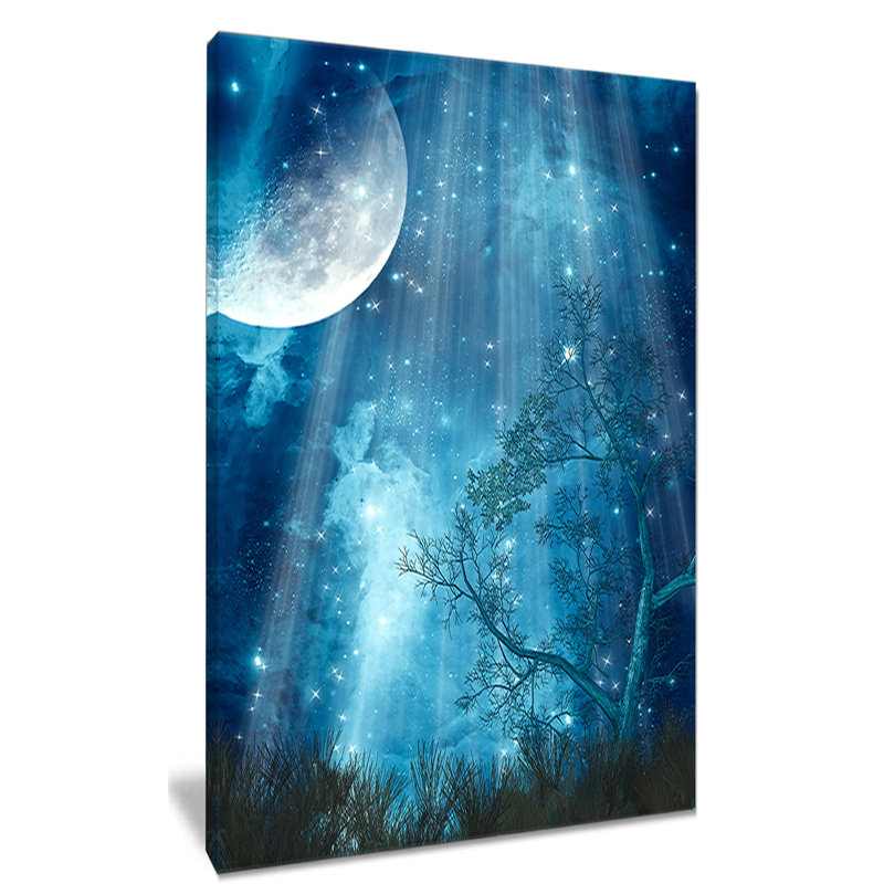«Big Moon in Blue Forest», impression, H 32 po x l 16 po x P 1 po, Toile tendue avec châssis