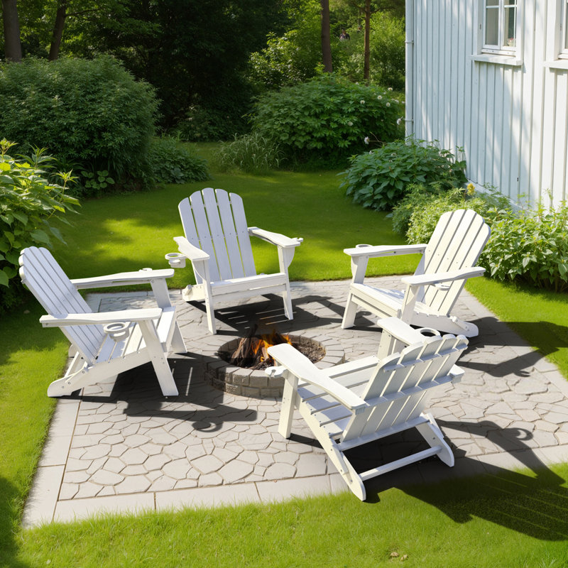 Oversize Foldable Adirondack Chair HDPE Weather-Resistant Firepit Chair With Cup Holder, White