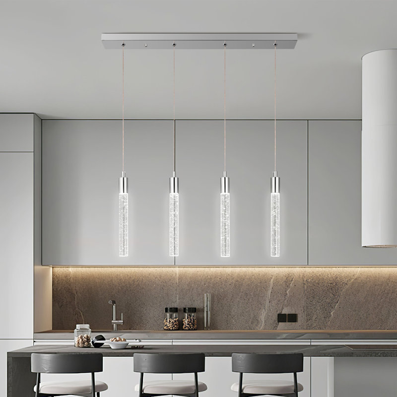 Luminaire suspendu moderne en cristal pour îlot de cuisine pour salle à manger / 4 lumières, Chrome chrome, 4