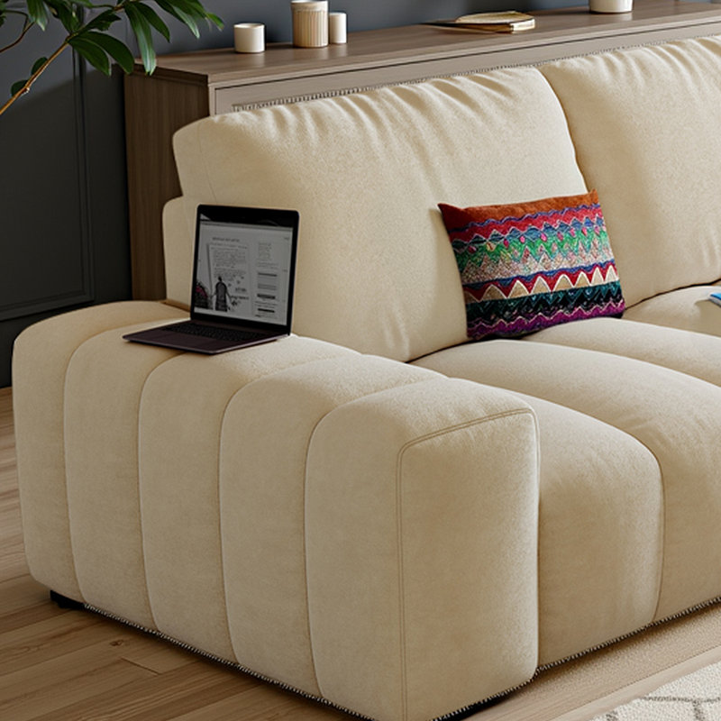 114" Cat-Scratch Resistant 3-Seater Sofa with Asymmetrical Armrest Design and Solid Wood Frame, Pet-Friendly for Modern Living Rooms
