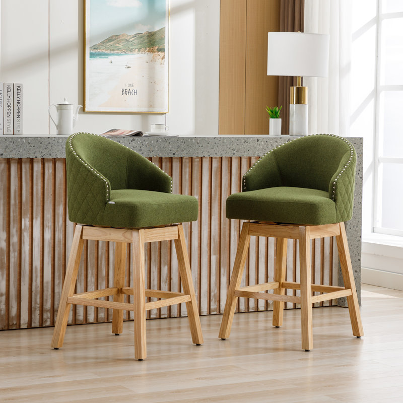 Nivelles Swivel Upholstered Counter Stool, Green, Natural