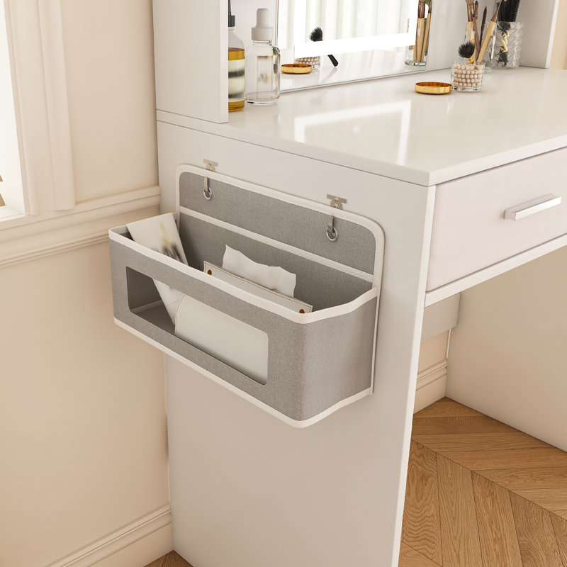 Kite Makeup Vanity with LED Mirror, 2 Drawers & Hair Dryer Holder