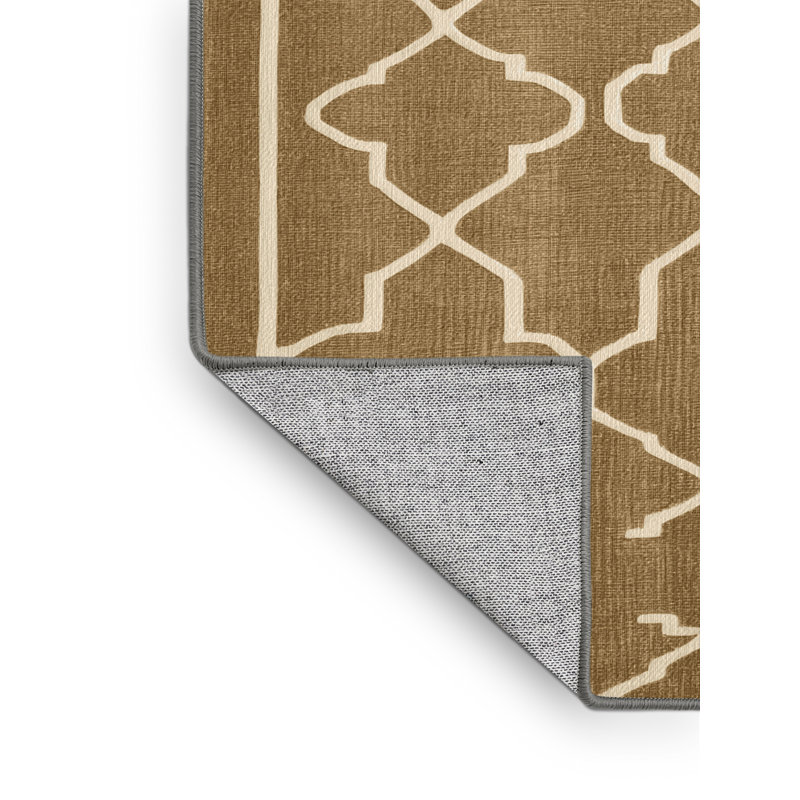 Machine Washable Trellis Brown Area Rug, Runner 2' x 4'