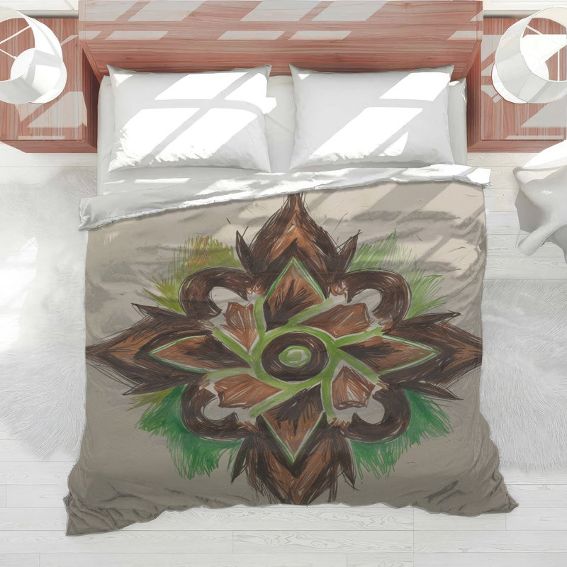 Brown Green Mandala Art Comforter, Twin Extra Long