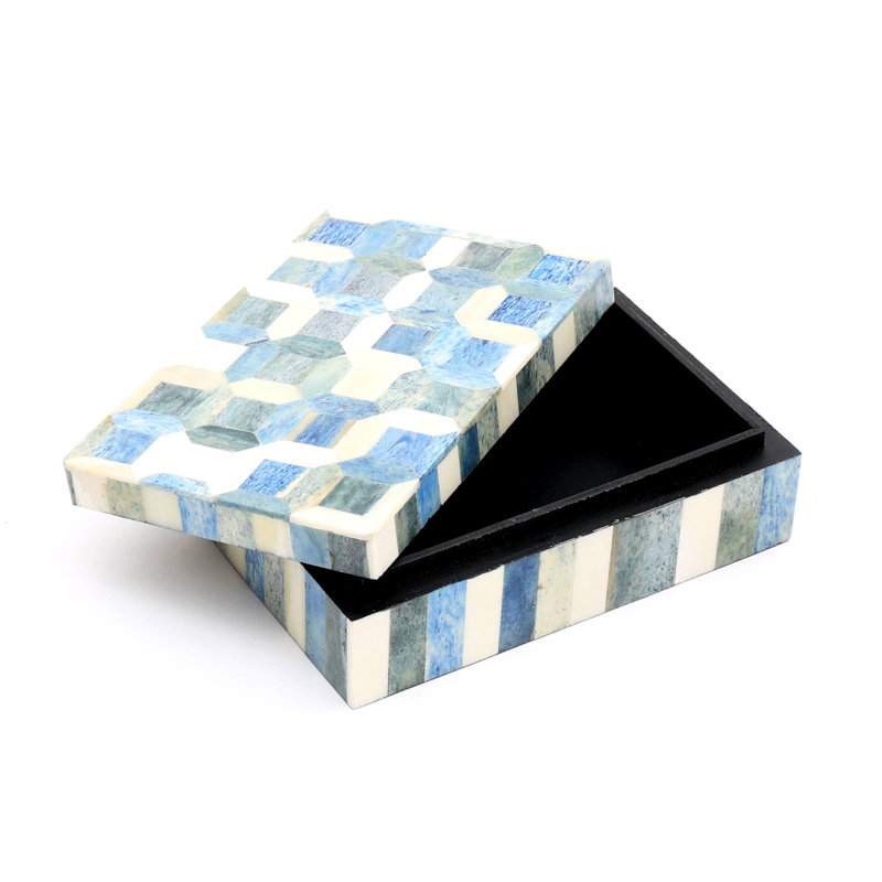 Boîte de rangement décorative avec matériau en os - 6 x 4 x 2 po