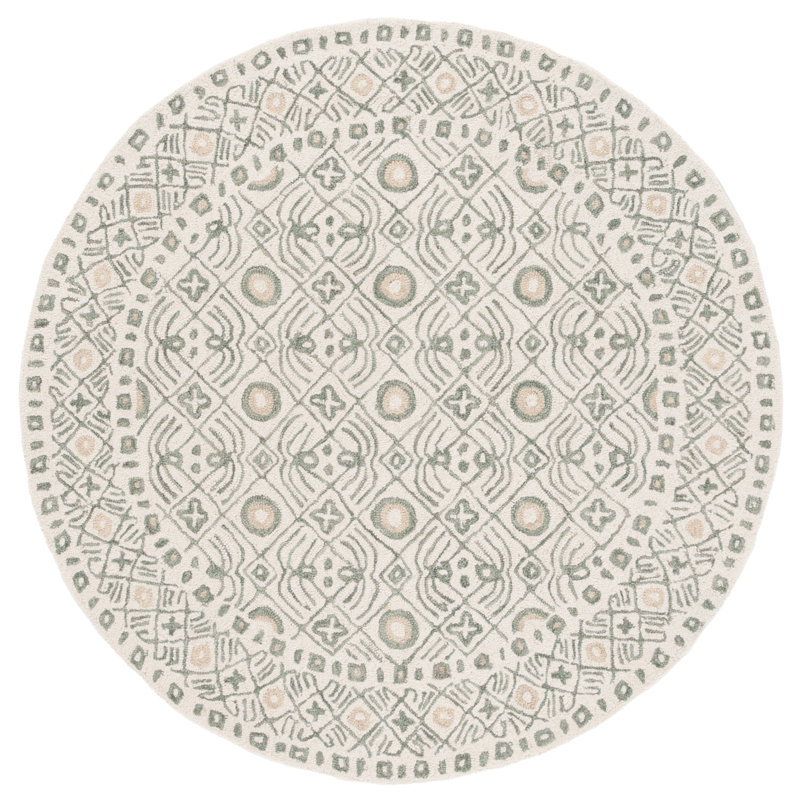 Tapis géométrique en laine / gris touffeté à la main Mairah, Rond 5 pi