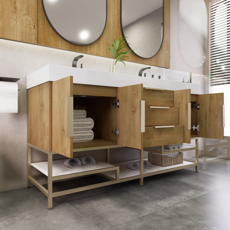 Meuble-lavabo double 59 po Maricella, Chêne
