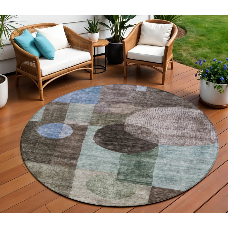 Tapis d'intérieur rond lavable géométrique 8 pi