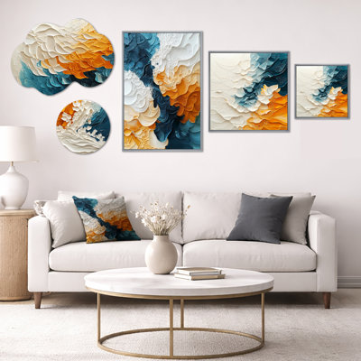 Vague de sable Biomorphism VI - Grand ensemble d'art mural abstrait, toile et métal sur 5 (100 po x 40 po)