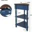 Table basse d'angle compacte à 3 niveaux avec pieds en bois massif, bleu marine / espresso pour les petits espaces