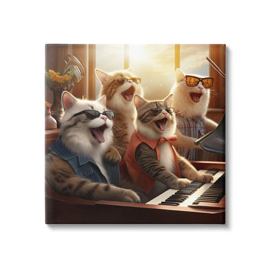 " Cat Musicians & Piano Wrapped Canvas " by Jim Baldwin