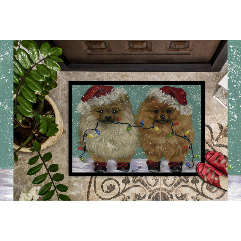 Tapis d'entrée antidérapant Guerriero, Loulou de Poméranie éclairé - Noël, L 18 po x L 27 po
