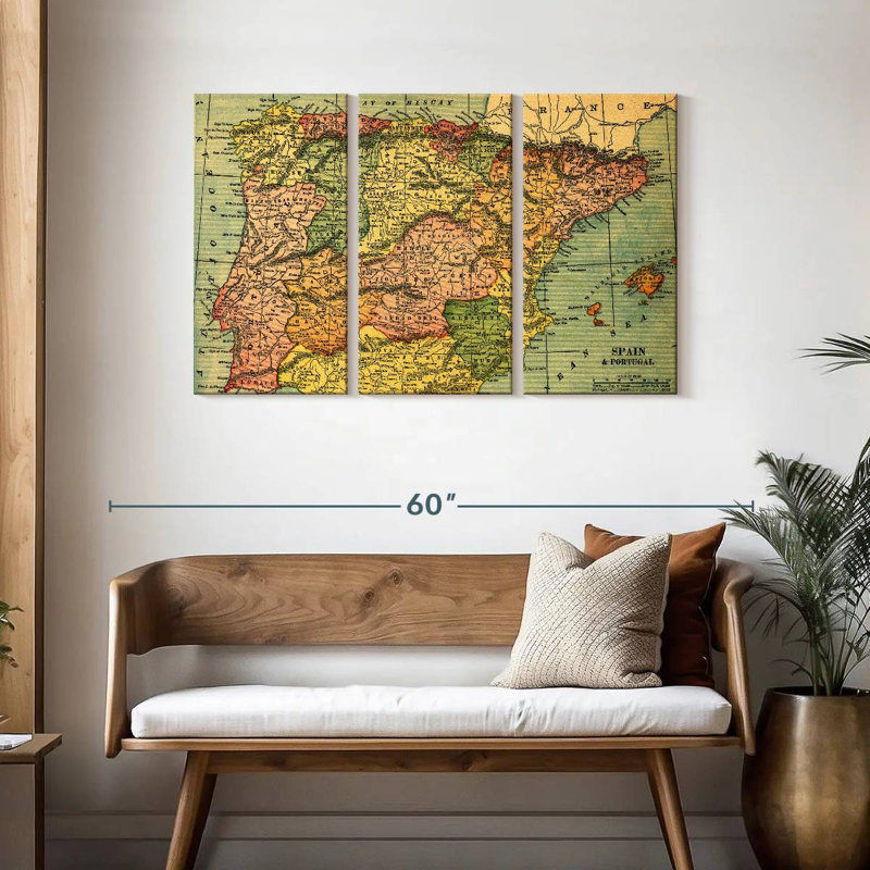 Carte de l'Espagne et du Portugal, H 28 po x l 45 po