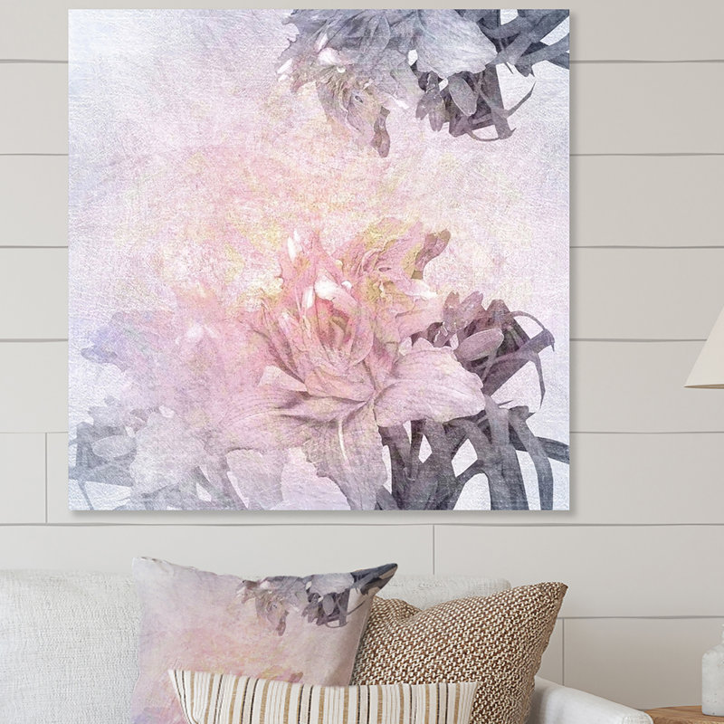 Fleurs roses rétro - peinture, H 16 po x l 16 po x P 1 po, Toile tendue