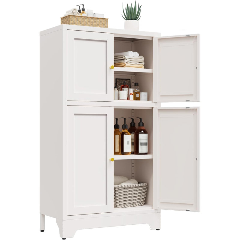 Bathroom Floor Storage Cabinet,metal Accent Sideboard With 4 Doors And 2 Adjustable Shelves, Freestanding Bathroom Cabinets Rust-proof Locker Restroom,kitchen,living Room,hallway