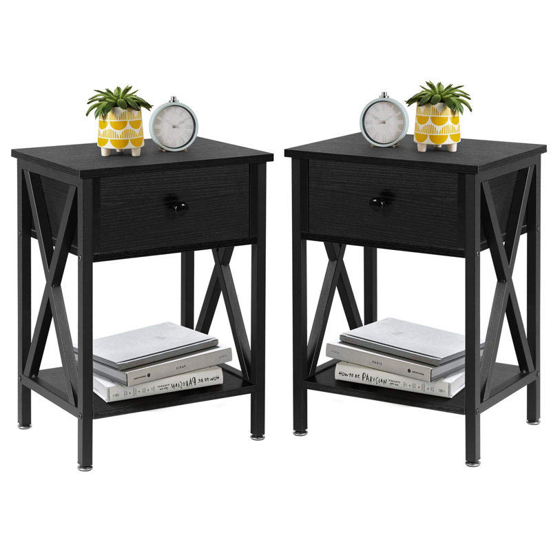 Ensemble de table de chevet moderne et classique orange avec tiroir, conception en X, H 21,69 po x l 15,79 po x P 11,81 po