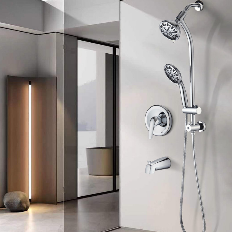 7-Setting Dual Shower Head Spa With - Stainless Steel Slide, Wall Mount Drill- Head, Finish