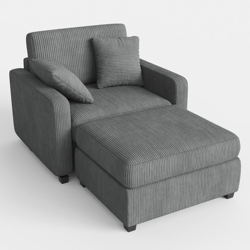 Chaise longue rembourrée avec repose-pieds et deux coussins de 40 po Atlai, Gris