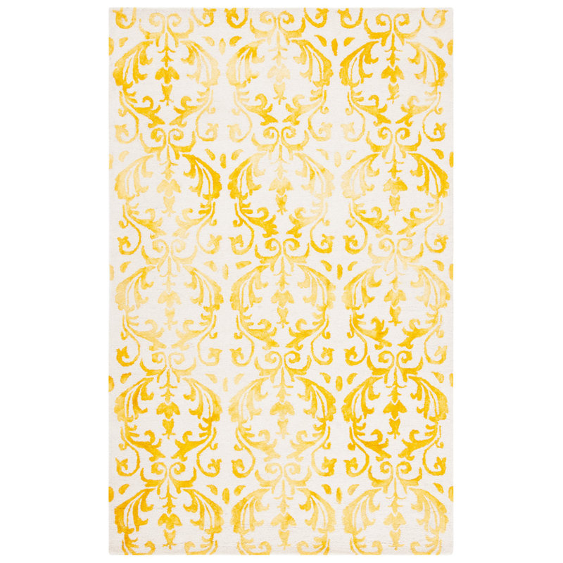 Berman Hand Tufted Wool/Cotton Floral Rug in Ivory/Gold, Rectangle 2' x 3'
