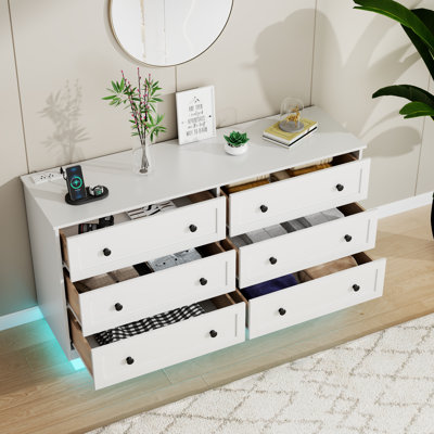 Joyti 6 Drawer Dresser, Modern Wide Drawer Chests With Power Outlet And Led Light For Bedroom by Wrought Studio