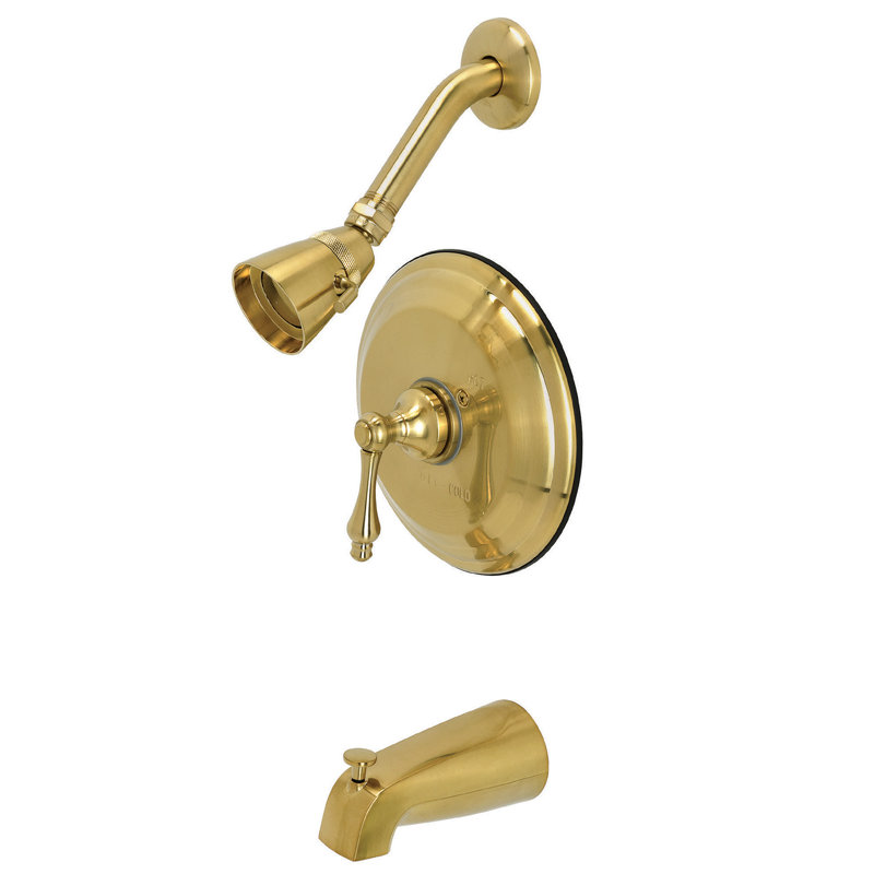 Kingston Brass Restoration Single-Handle Pressure Balanced Tub and Shower Faucet, Brushed Brass