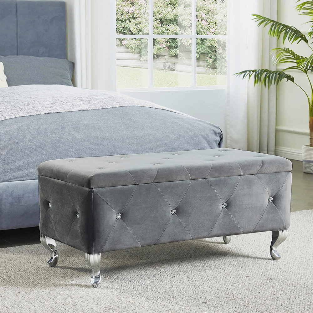 House of Hampton® Jovon Storage Ottoman Bench, Velvet Upholstered ...