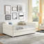 Lit de jour rembourré pleine grandeur avec couchette en tissu bouclé beige 83 po x 58,5 po x 29,5 po à rayures verticales sur les dossiers Fonctionnel pour plus de sommeil Siège en mousse confortable et élégant