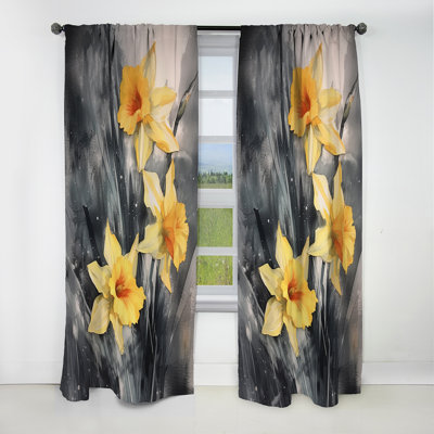 Impression de jonquilles jaunes et grises Natures II - motif floral - rideau occultant - 1 panneaux