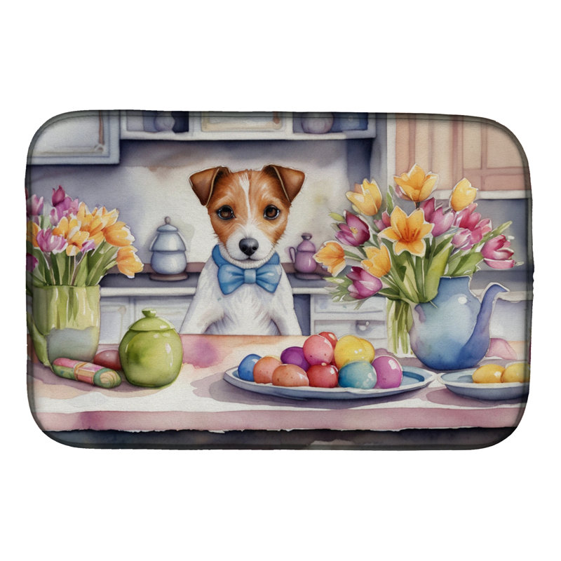 Decorating Easter Jack Russell Terrier Dish Drying Mat