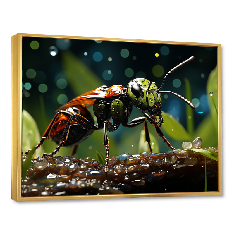 «Forest Guardian Green Ant I» sur toile, Cadre flottant doré, H 34 po x l 44 po x P 1,5 po
