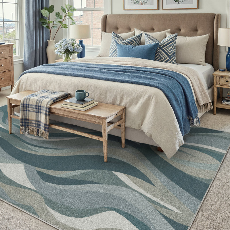 Tapis lavable à la machine Astrum, Rectangle 6 pi x 9 pi, Bleu