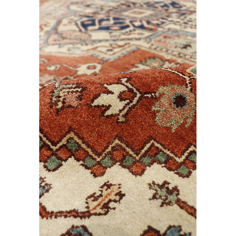 Serapi Hand Knotted Wool Oriental Area Rug, Rectangle 11'11" x 14'11", Rust/Ivory/Navy