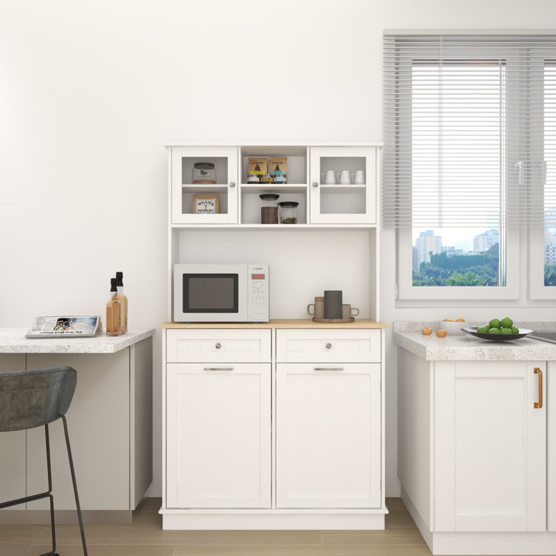 67.7" Tall Kitchen Trash Can Storage Cabinet With 3 Adjustable Shelves, 2 Drawers And 1 Tilt Out Trash Cabinet For Kitchen, Dinning Room, Living Room-White