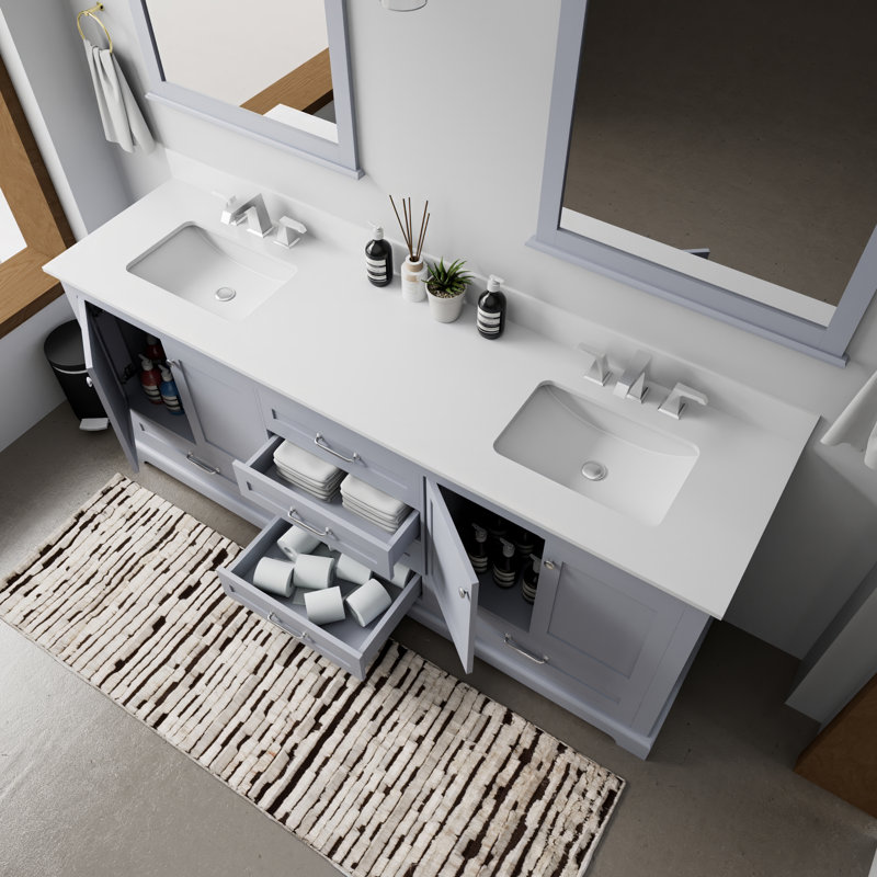 Dukes 80 in. W x 22 in. D White Double Bath Vanity, and 30 in. Mirrors, Dark Grey, White Quartz