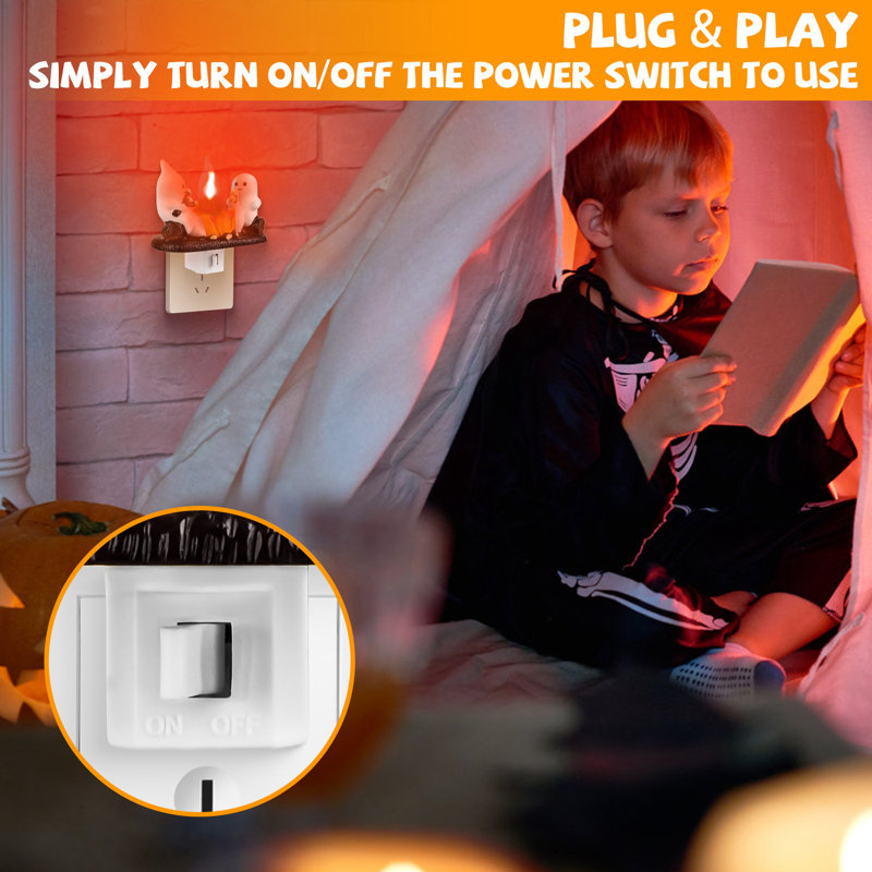 Cute Ghost Campfire Flickering Flame Plug-in Night Light Set
