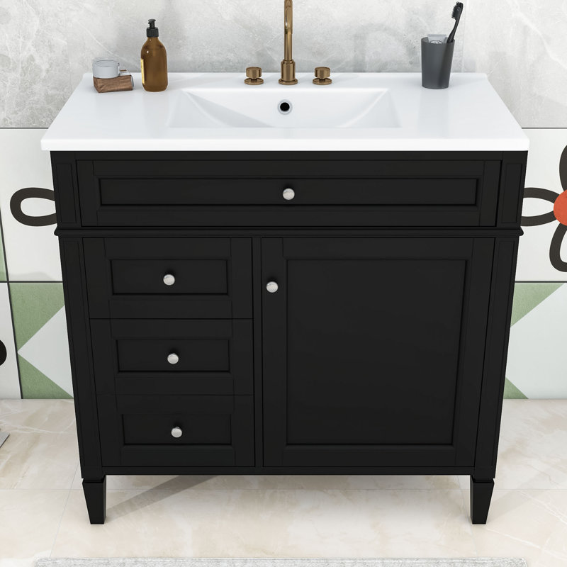 Meuble-lavabo ajustable avec 2 tiroirs Eleene, Noir