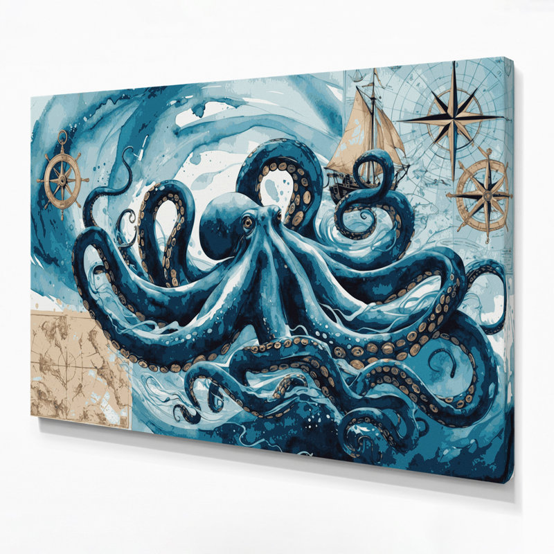 Art nautique sur toile bleu nautique, H 20 po x l 30 po
