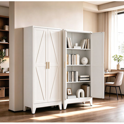 61-inch Tall Metal Cabinet with 2 Doors and 3 Adjustable Shelves(White)