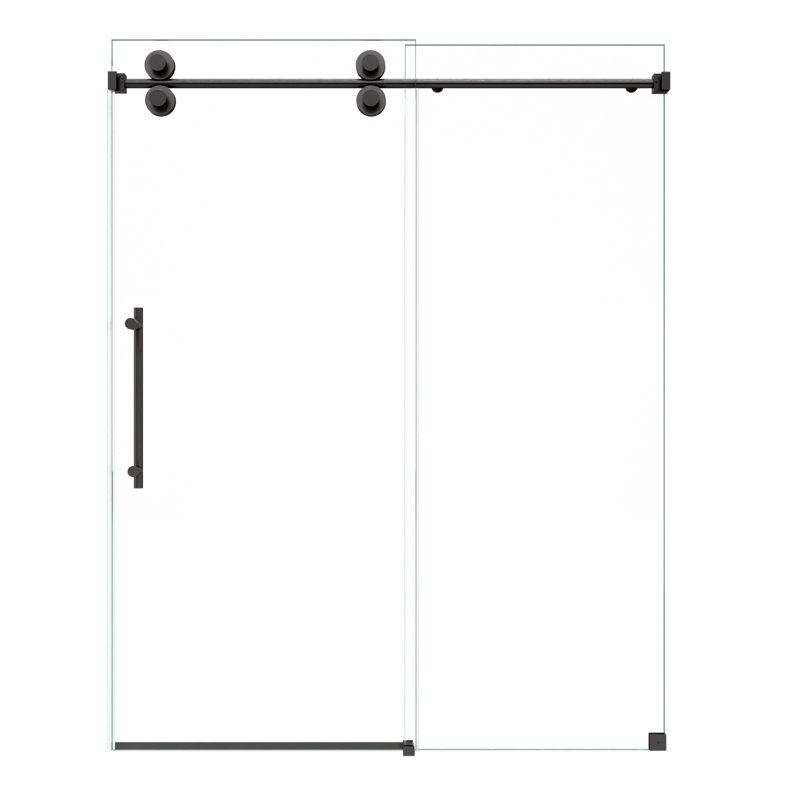 Mortix 48 po X P 76 po H Porte de douche coulissante simple sans cadre en noir mat avec Verre transparent
