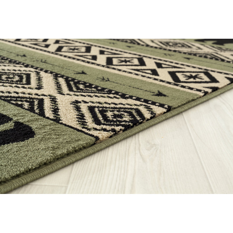 Tapis vert / beige / noir Pippen Southwestern, Rectangle 5 pi 3 po x 7 pi 2 po