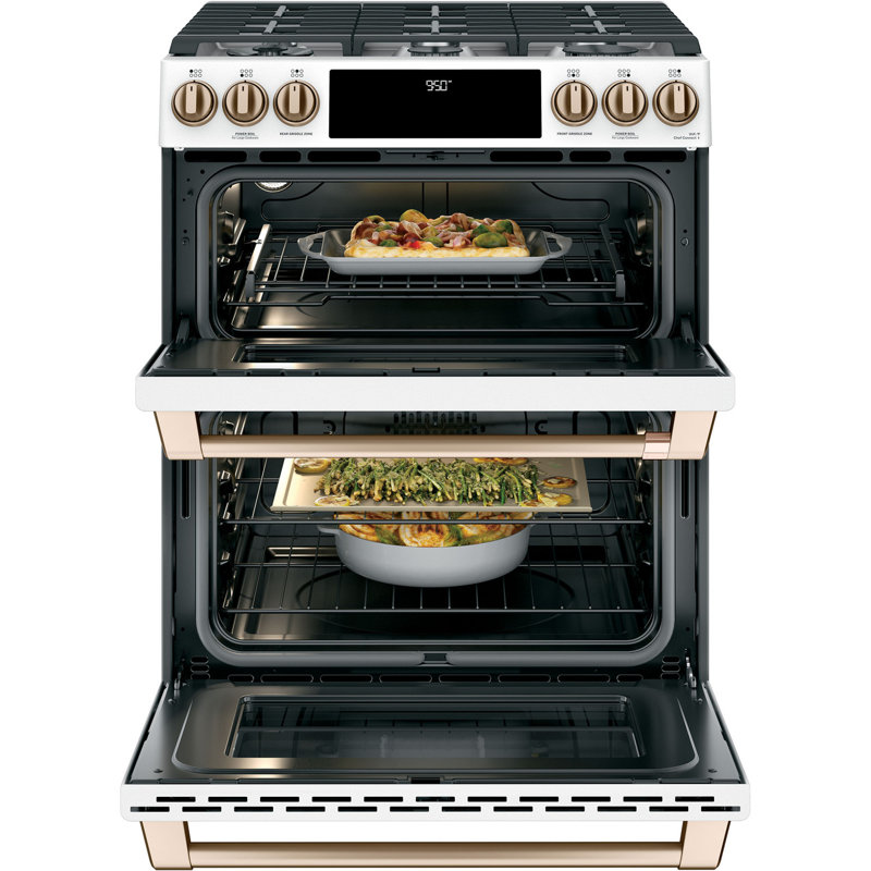 Café 30" 7 cu. ft. Smart Slide-in Dual Fuel Range with Griddle, Matte White