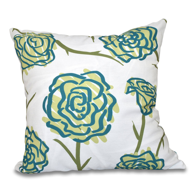 Botanical Blooms Floral Reversible Throw Pillow, 20" H x 20" W, Green