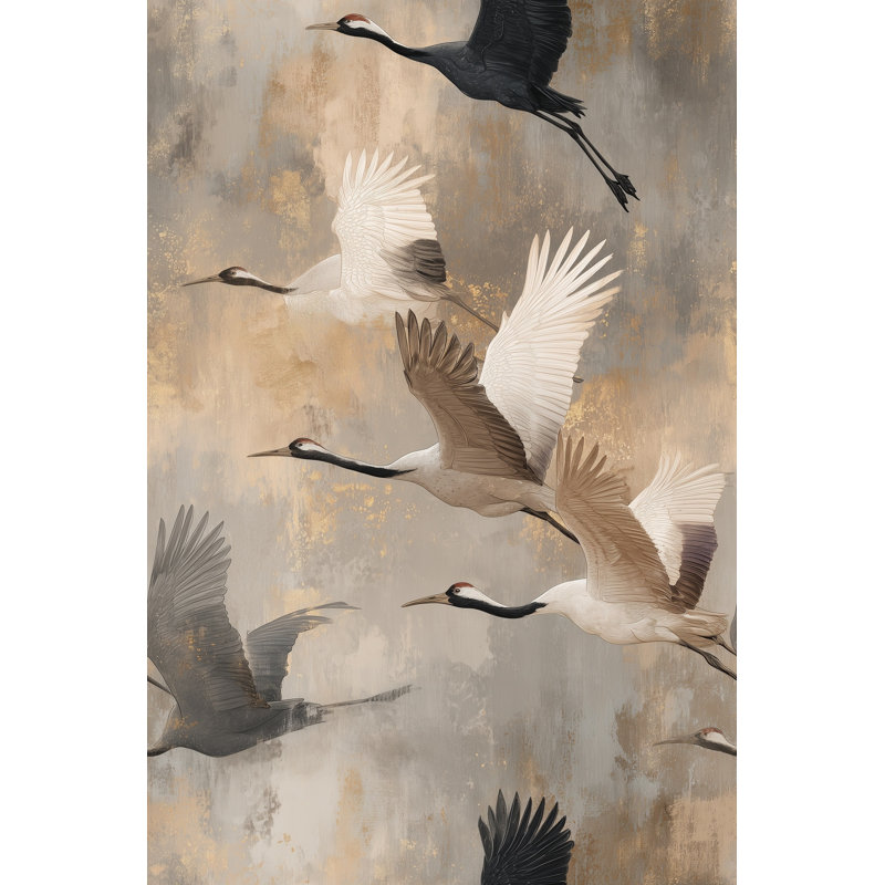 Papier peint amovible grues volantes oiseaux en vol, Texturé non collé