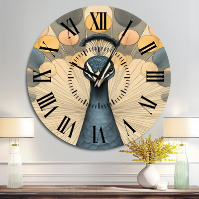 Paon aux couleurs chatoyantes - Horloge murale bohème silencieuse en métal, imprimée sur métal