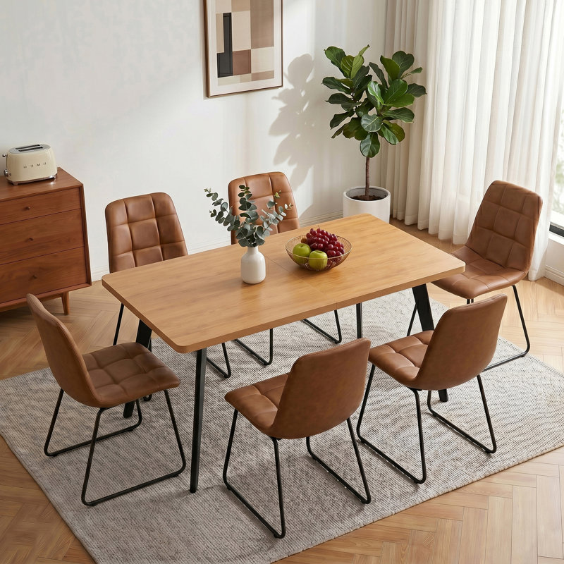 Ensemble de salle à manger extensible 7 pièces Devault, Jaune, Brown