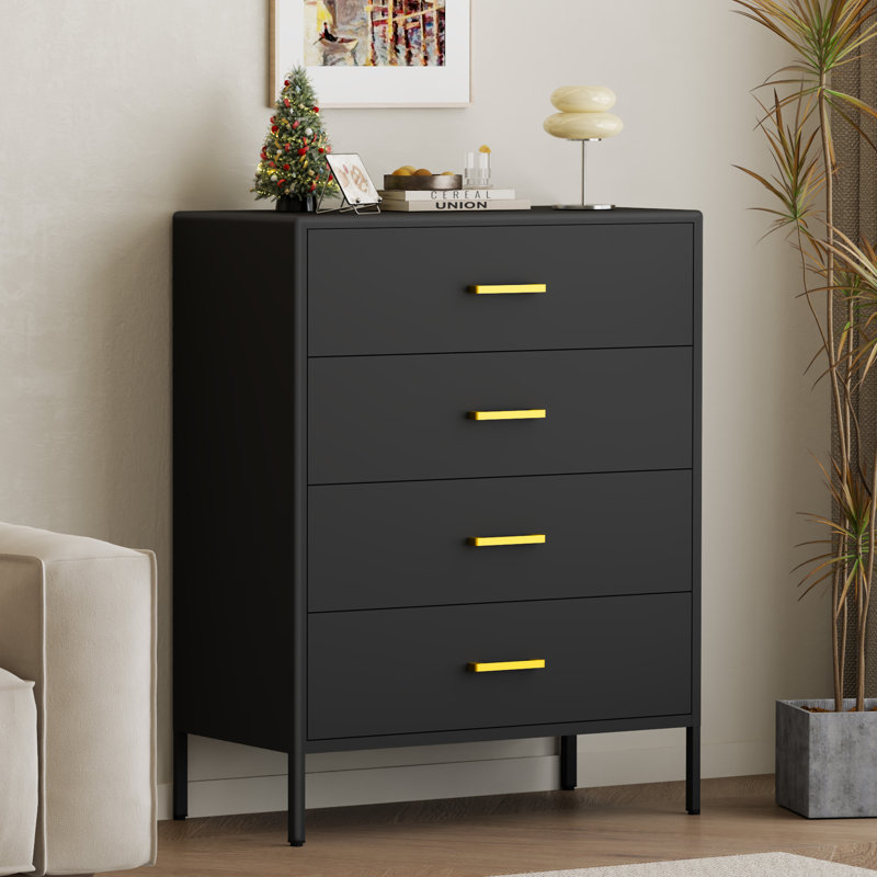 Metal 4-Drawer Cabinet, Multifunctional Dresser & Storage Locker(black), Black