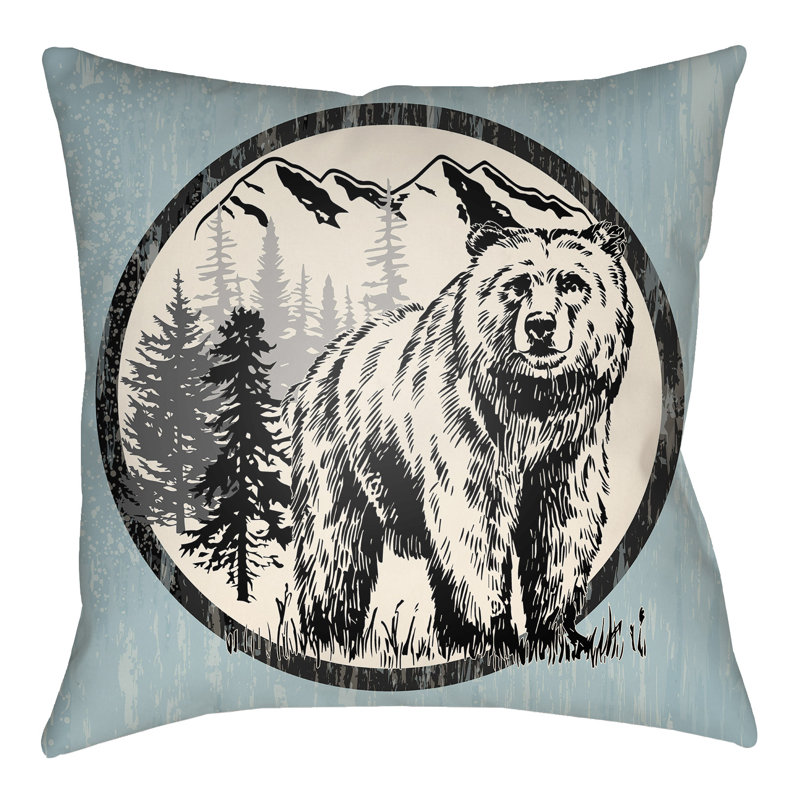 Lodge Cabin Bear Reversible Throw Pillow, 16" H x 16" W, Crimson Red/Beige