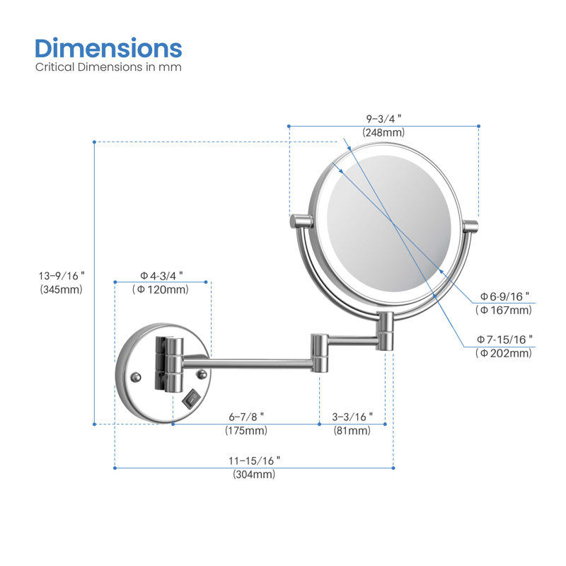 Miroir mural rond en métal, Chrome chrome