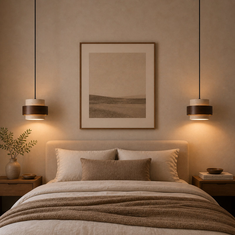 Modern Natural Stone And Wood Pendant Light